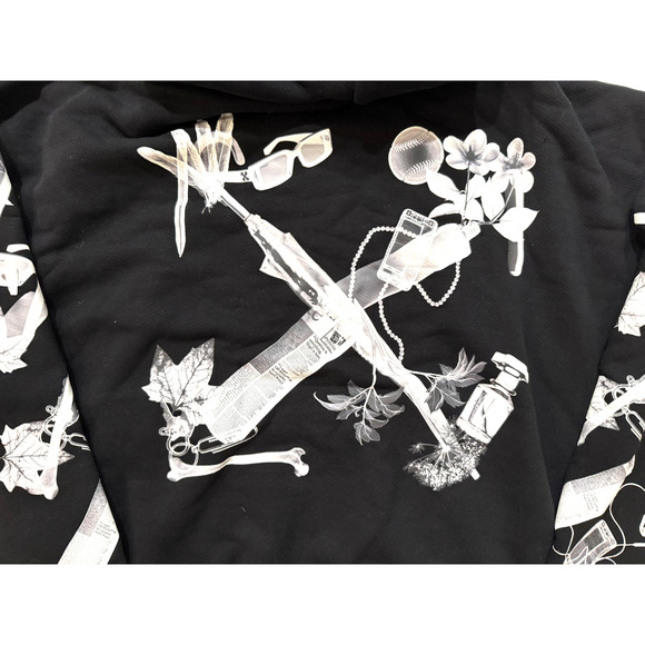 Off-White Hoodie Mens Large Black Arrows Collage Graphic Pullover Streetwear NEW - Picture 8 of 10